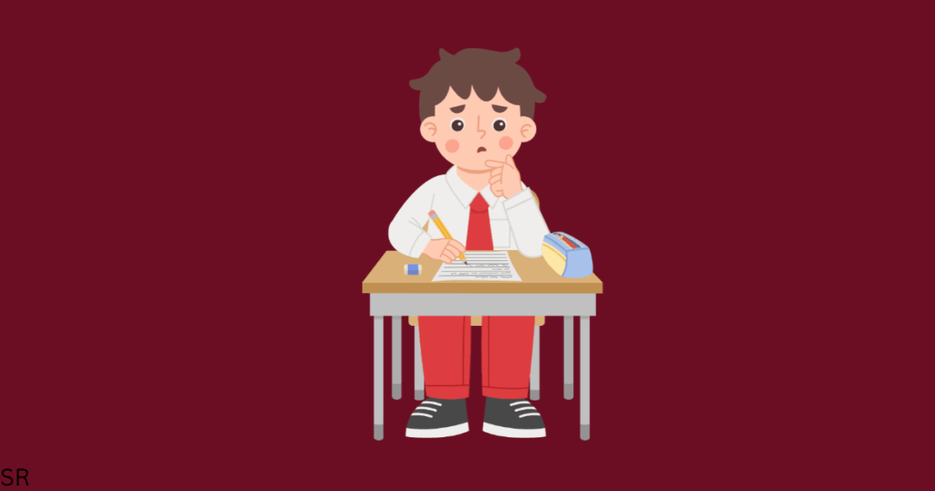 an image showing a student confused in exam hall
