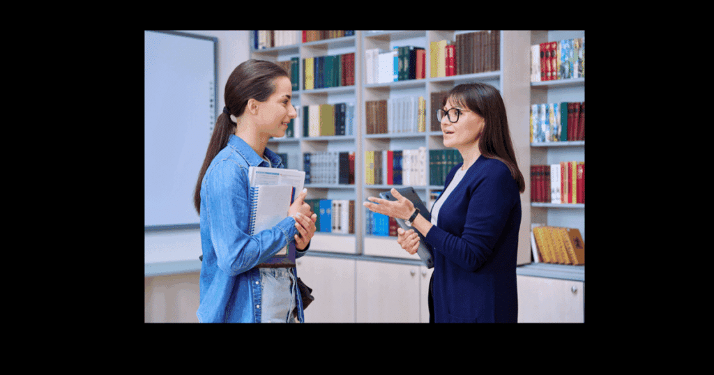 a teacher and a student having a conversation