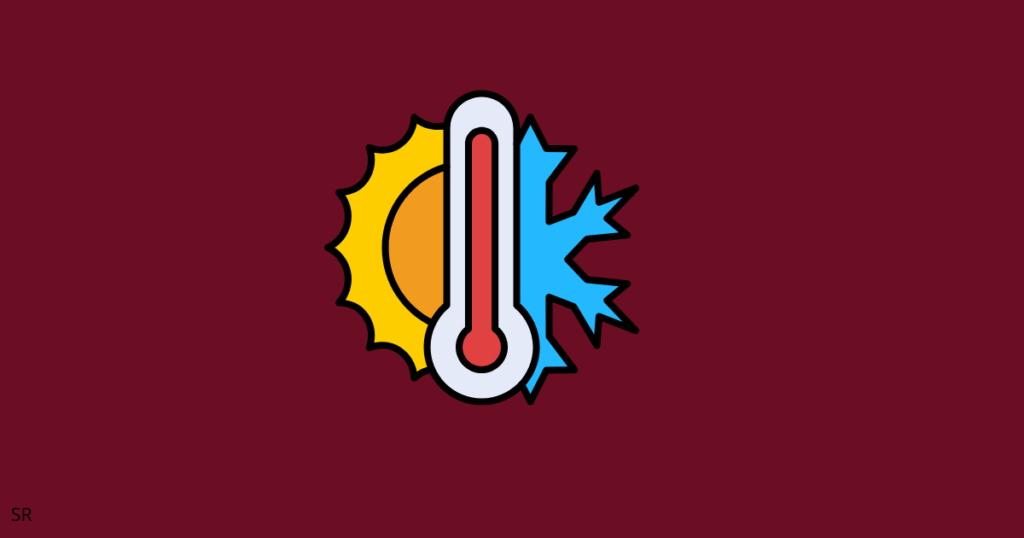 Thermometer with sun and snowflake representing temperature.