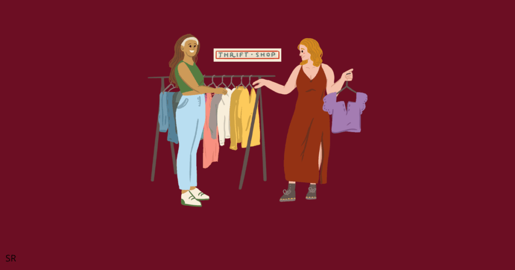 graphic showing two girls buying clothes