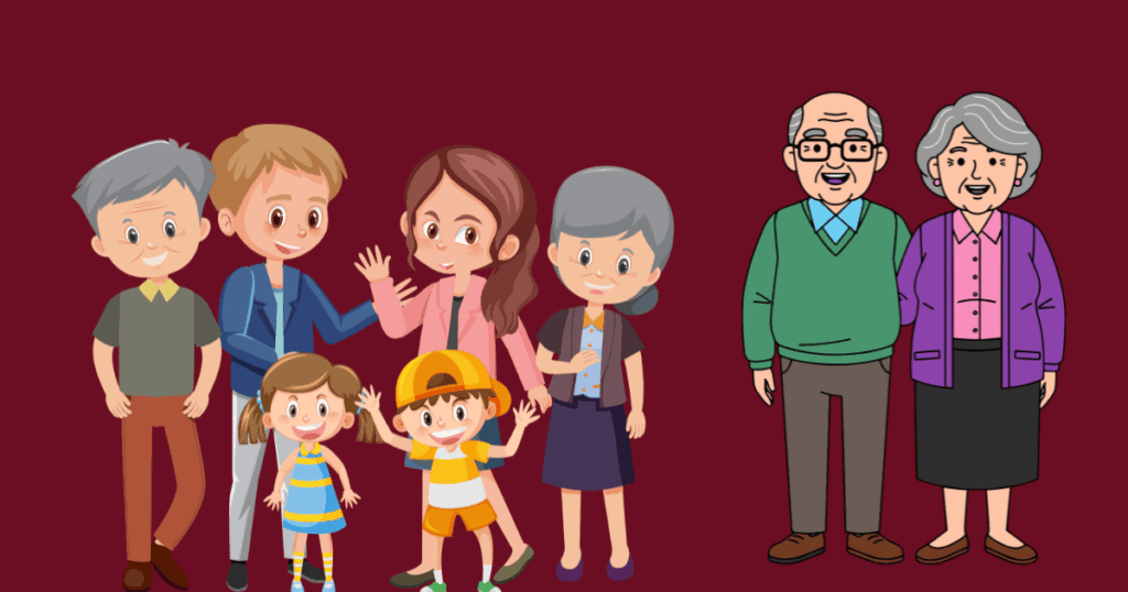 graphic showing grandparents and lots of kids