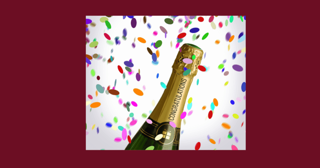 bottle popping with colorful confetti against a white background.